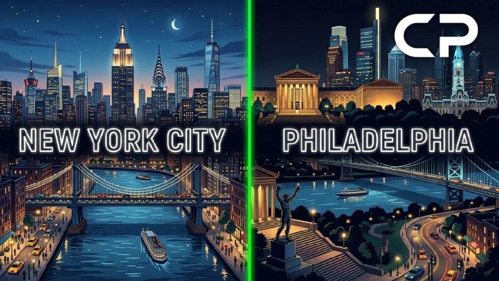 Imagem dividida entre Nova York e Filadélfia